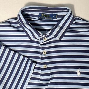 Polo Ralph Lauren Navy & Blue Cotton Short Sleeve White Pony Logo Shirt Size L